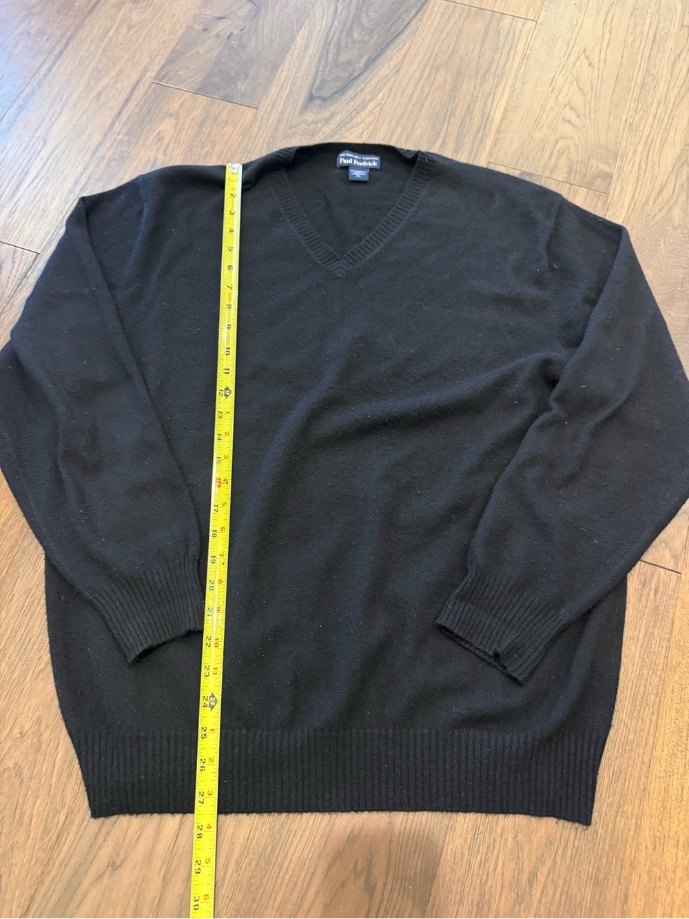 Paul Fredrick 100% Cashmere V-Neck Sweater Black XL 2-Ply